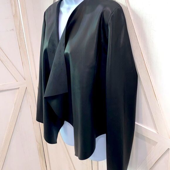 Halogen Black Faux Leather Open Front Waterfall Jacket Size Small - Picture 5 of 13
